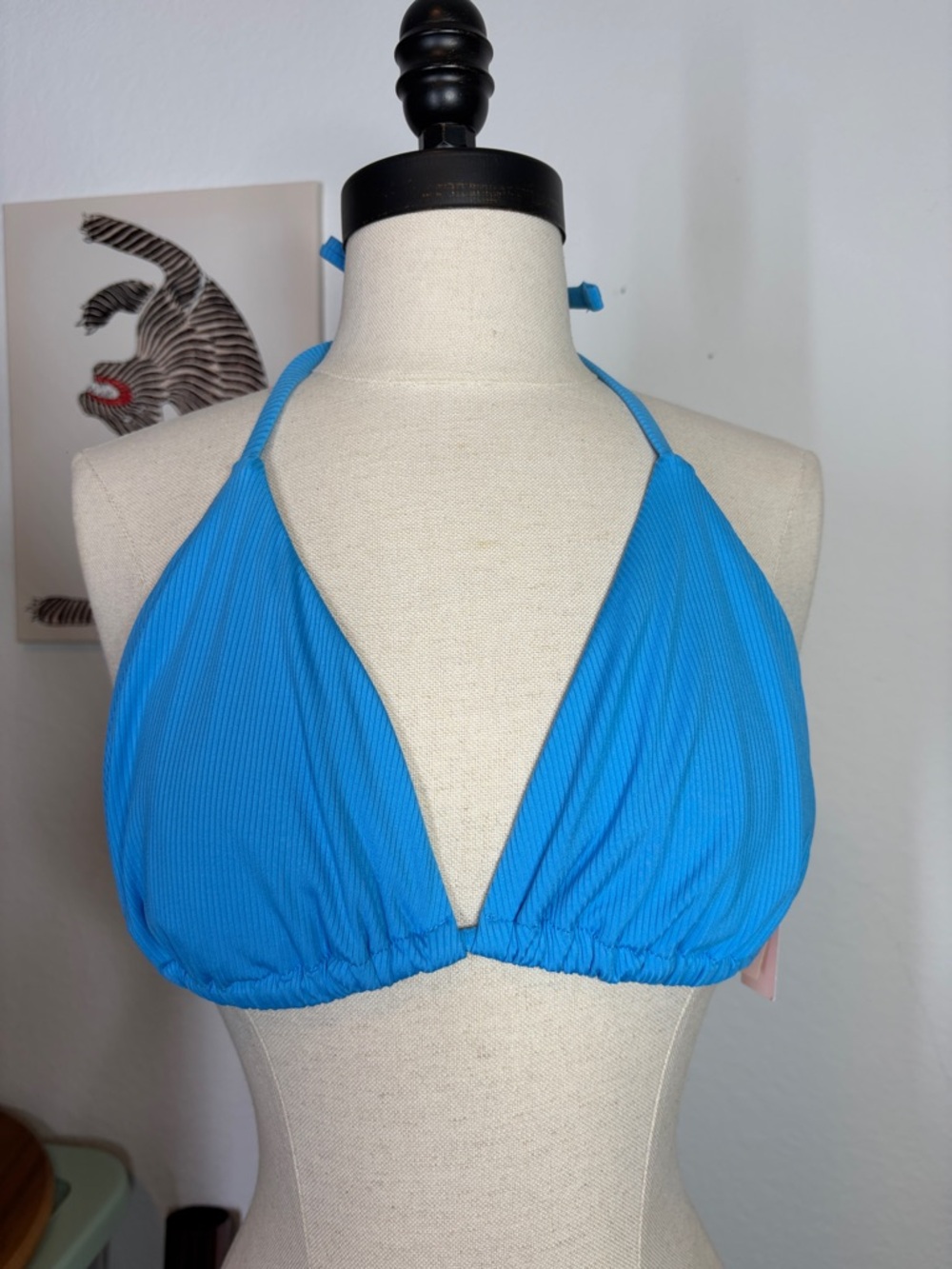 Victoria's Secret Blue Ribbed Triangle Bikini Top size XL NWT